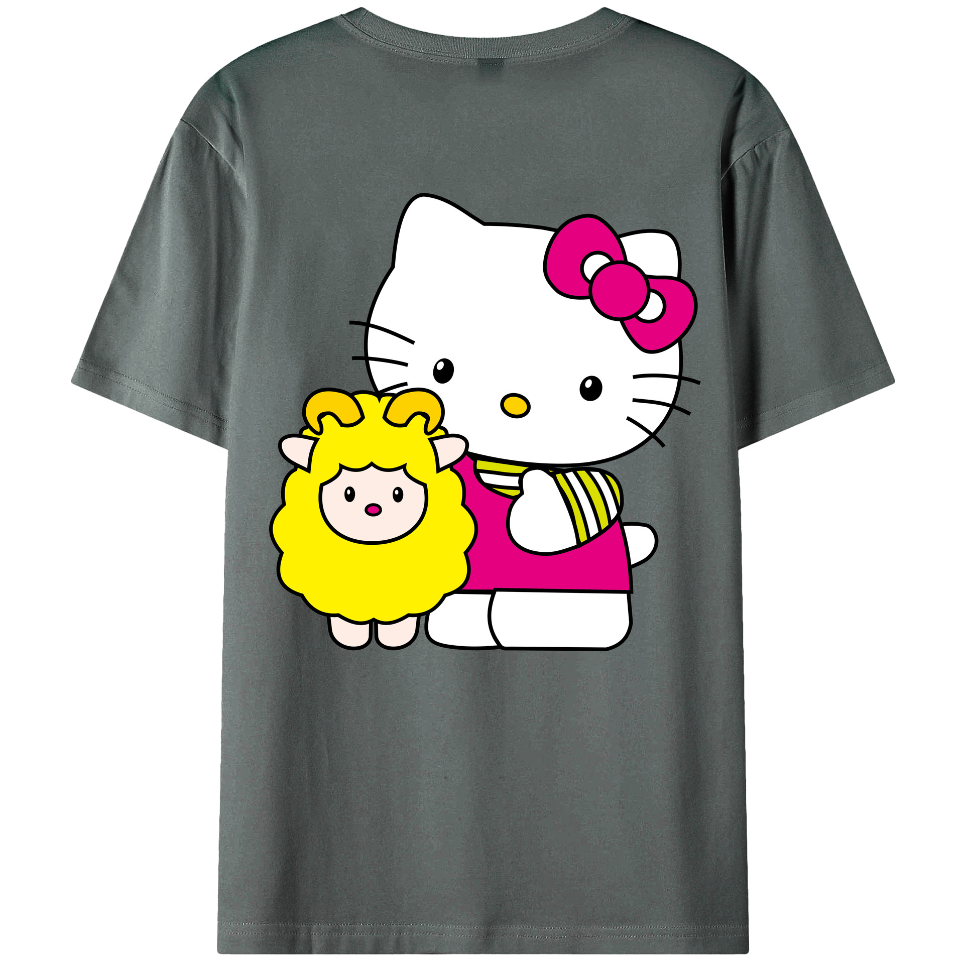 （画像用） Hello Kitty ハローキティ 綿100％ メンズ半袖Tシャツ（バックプリント） 通気性